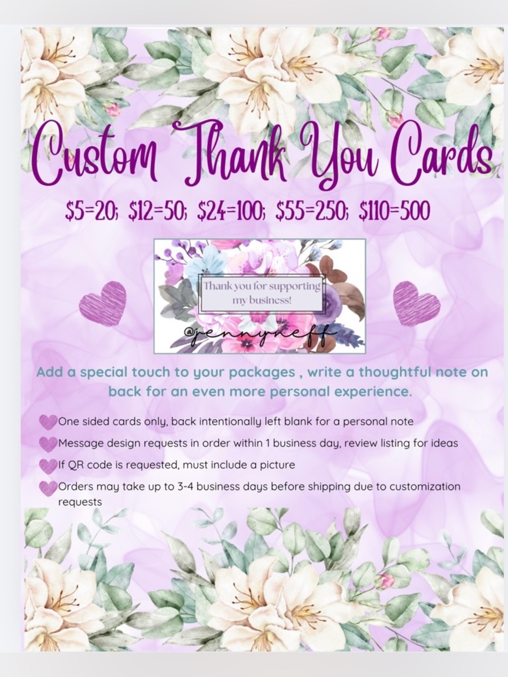 Customized Thank You Cards (250), Handmade